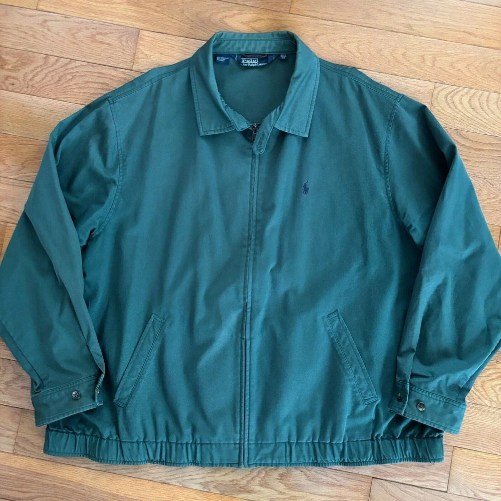 VTG Polo Ralph Lauren Jacket Mens 2X‎ Harrington Loop Collar Coat Zip Green